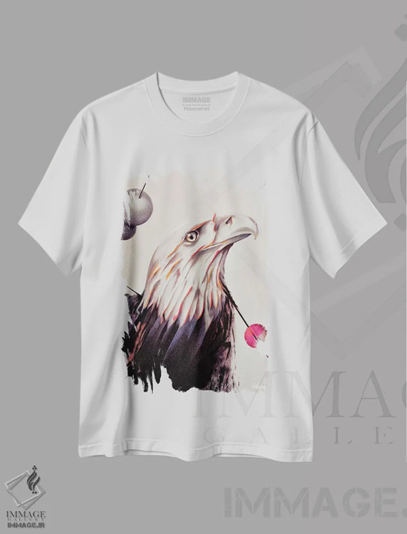 تیشرت سفید طرح دار – تیشرت حیوانات ,نقاشی قدرت عقاب با رنگ روغن اثر Lostanaw اثر لاستاناو فروشگاه ایماژ