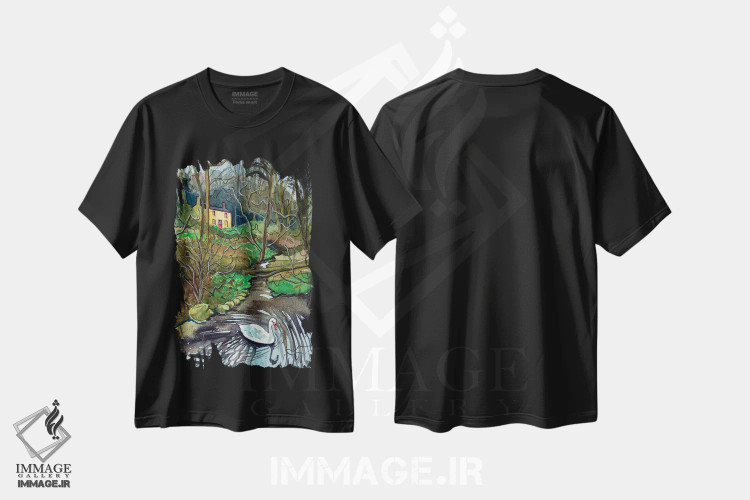 تیشرت مشکی طرح دار – تیشرت طبیعت ,جویبار فرانسوی، کورنوال اثر لویزا میلیسنت immage.ir