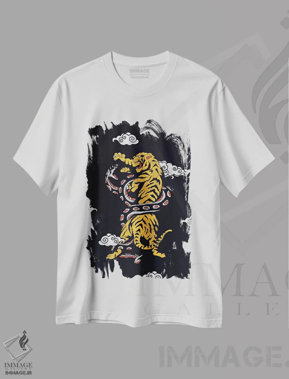 تیشرت سفید طرح دار – تیشرت حیوانات ,ببر و مار در میان ابرها اثر لاستاناو فروشگاه ایماژ