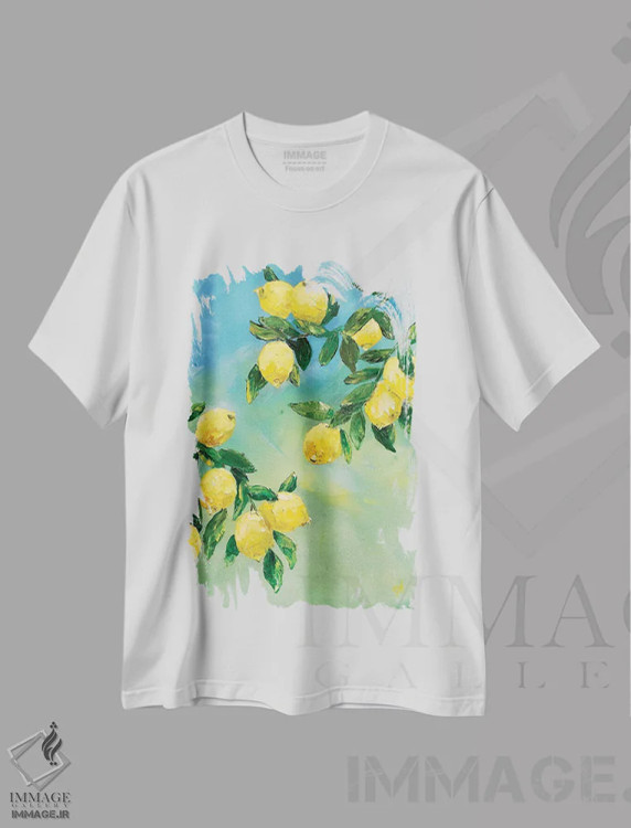 تیشرت سفید طرح دار – تیشرت هنری ,لیموها در آسمان اثر لنا اسمیرنُوا فروشگاه ایماژ