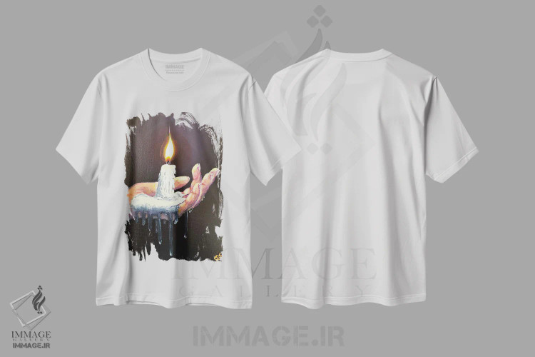تیشرت سفید طرح دار – تیشرت هنری ,شمعم را روشن کن اثر لنا اسمیرنُوا immage.ir