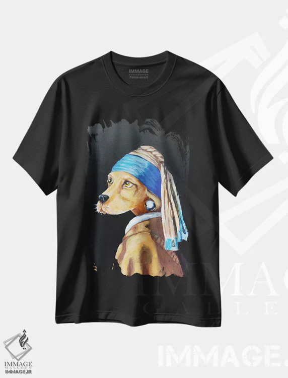 تیشرت مشکی طرح دار – تیشرت طنز حیوانات ,دوباره سگ با گوشواره اثر لنا اسمیرنُوا فروشگاه ایماژ