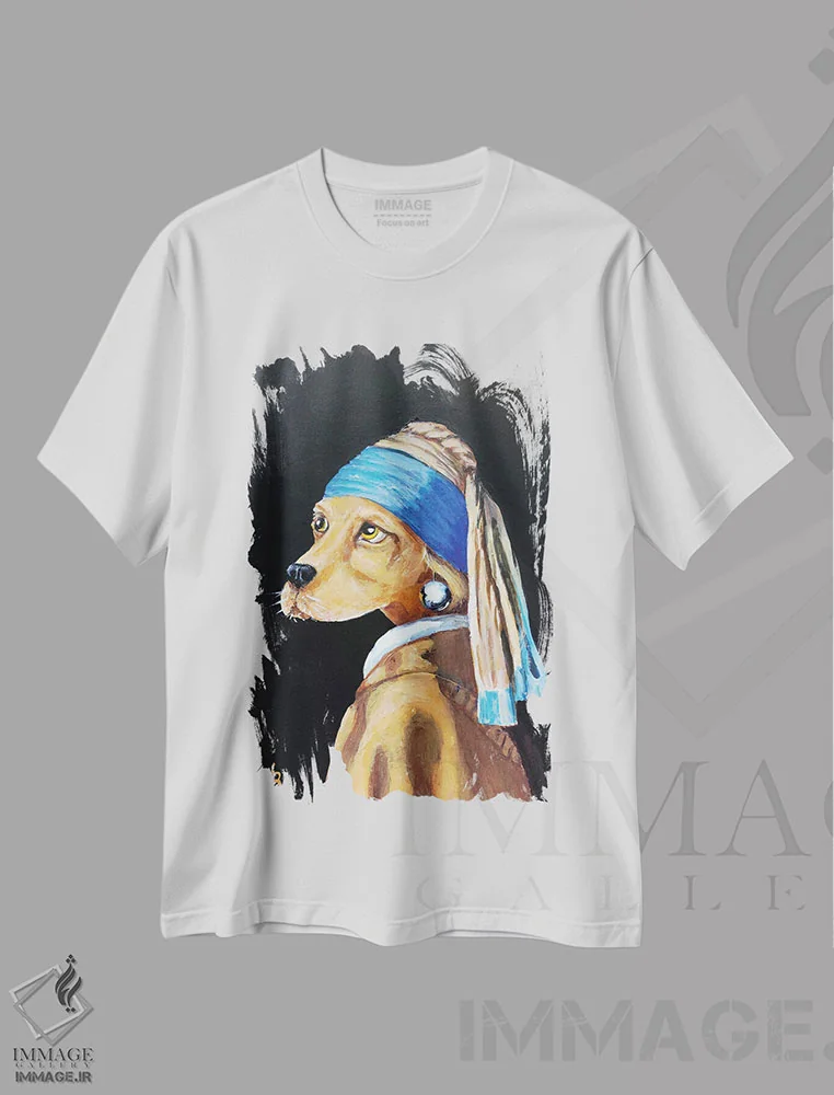 تیشرت سفید طرح دار – تیشرت طنز حیوانات ,دوباره سگ با گوشواره اثر لنا اسمیرنُوا immage.ir