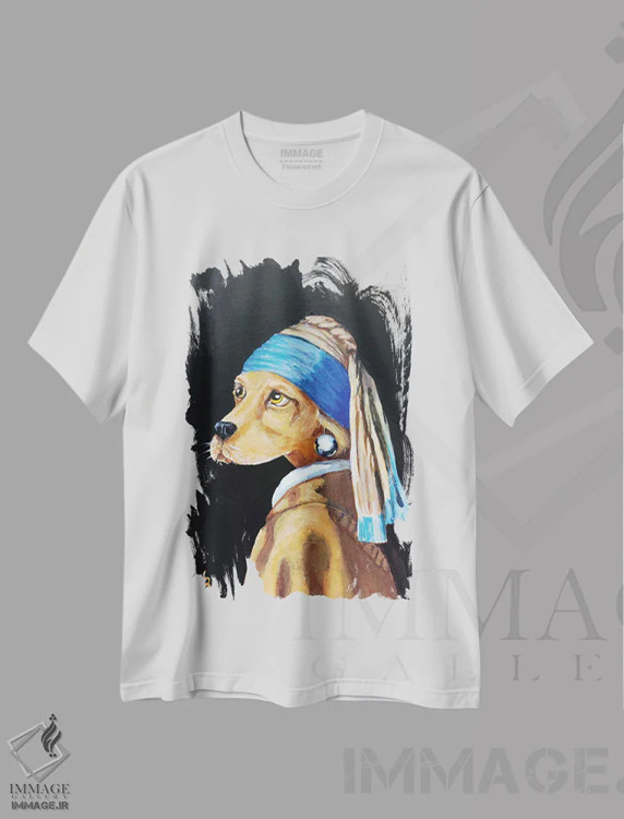 تیشرت سفید طرح دار – تیشرت طنز حیوانات ,دوباره سگ با گوشواره اثر لنا اسمیرنُوا immage.ir