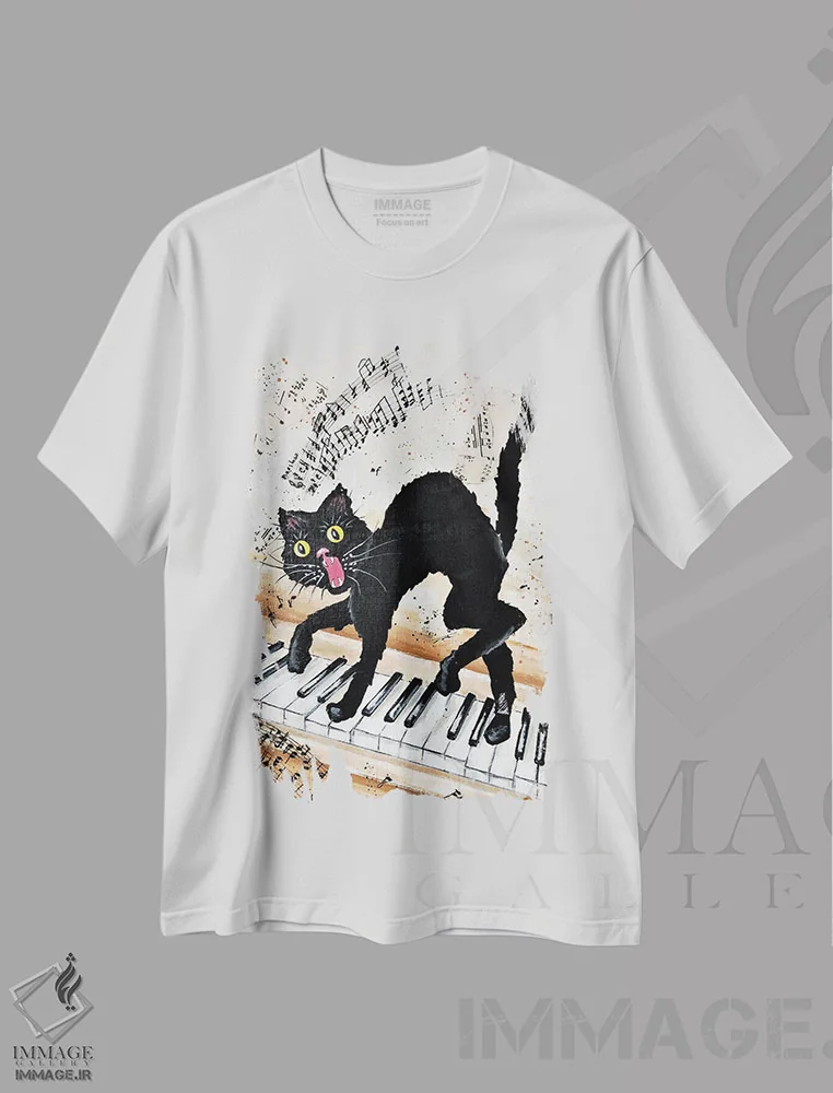 تیشرت سفید طرح دار – تیشرت گربه ,گربه سیاه اثر لنا اسمیرنُوا فروشگاه ایماژ