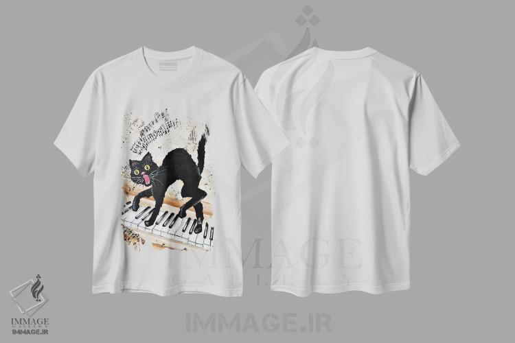 تیشرت سفید طرح دار – تیشرت گربه ,گربه سیاه اثر لنا اسمیرنُوا فروشگاه ایماژ