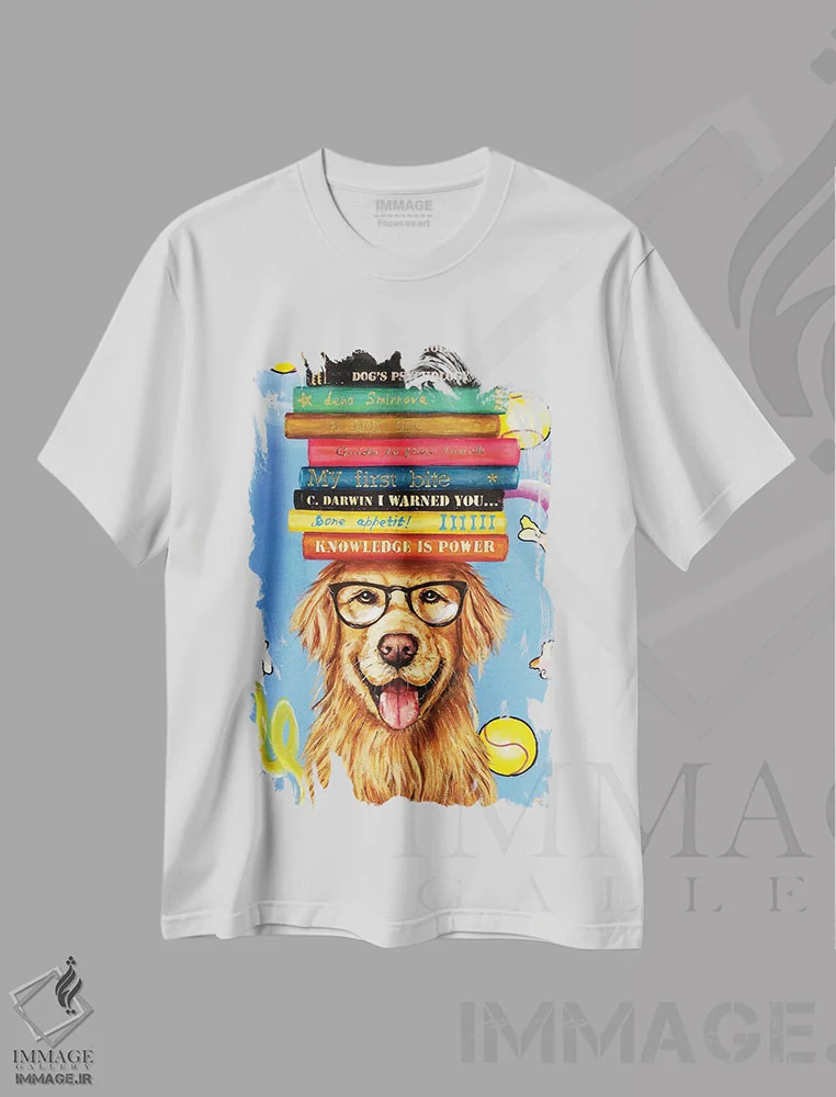 تیشرت سفید طرح دار – تیشرت طنز حیوانات ,سگ با توپ ها شماره یک اثر لنا اسمیرنُوا فروشگاه ایماژ