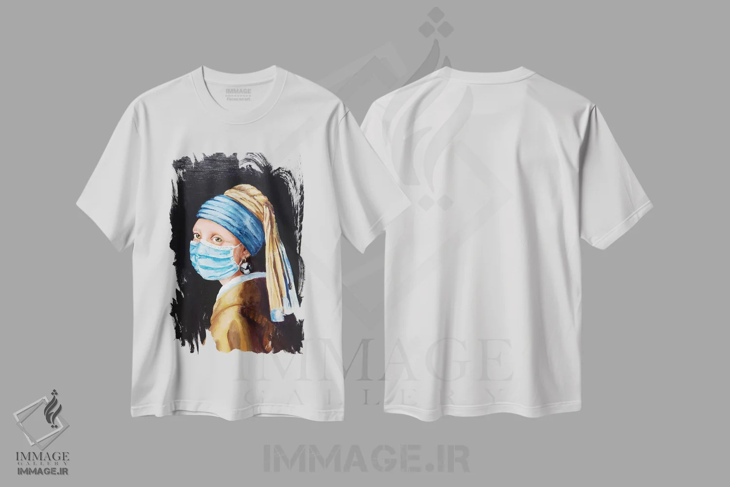 تیشرت سفید طرح دار – تیشرت پرتره زنانه ,دختر با گوشواره و ماسک شماره بیست و سه اثر لنا اسمیرنُوا immage.ir