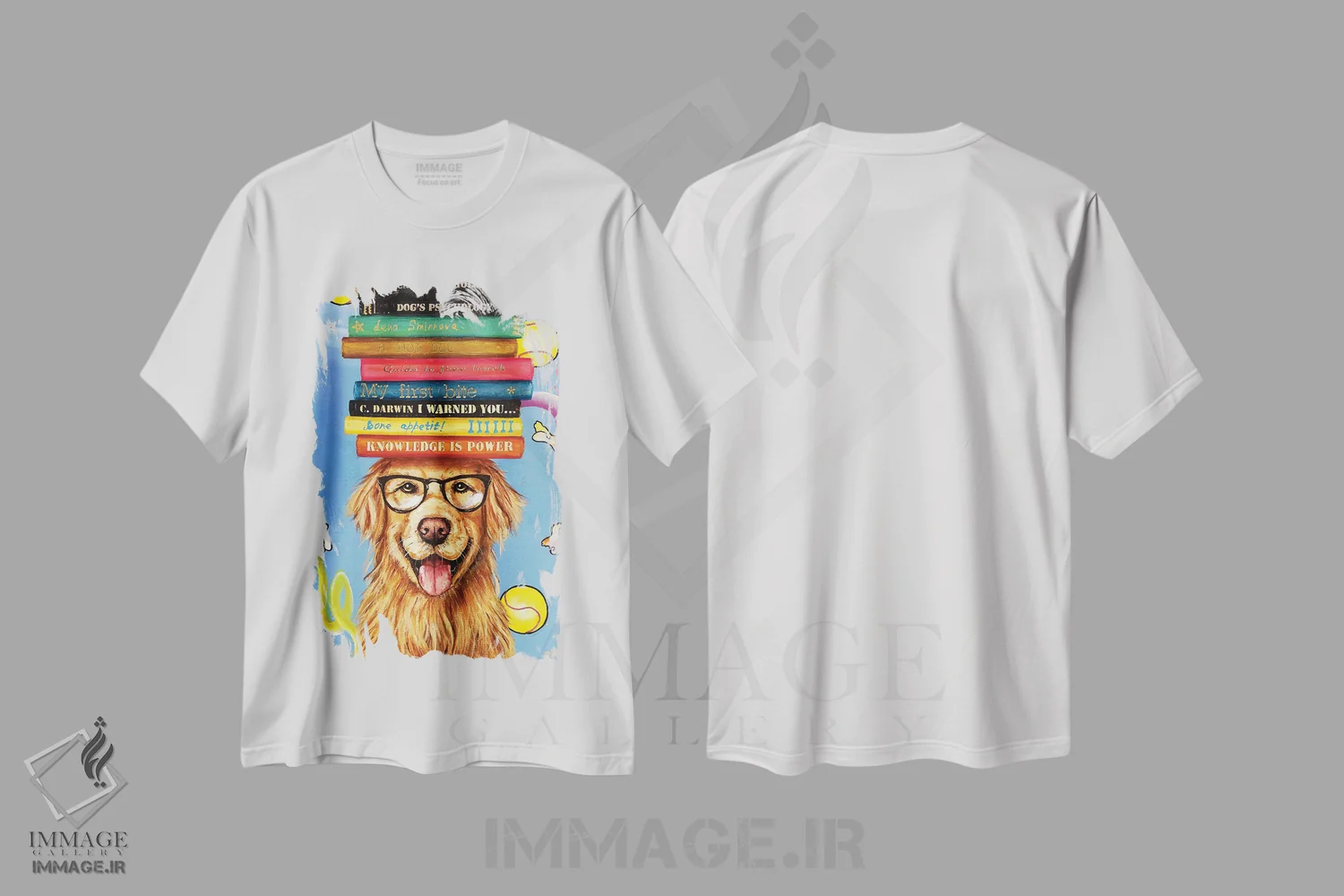 تیشرت سفید طرح دار – تیشرت طنز حیوانات ,سگ با توپ ها شماره یک اثر لنا اسمیرنُوا فروشگاه ایماژ