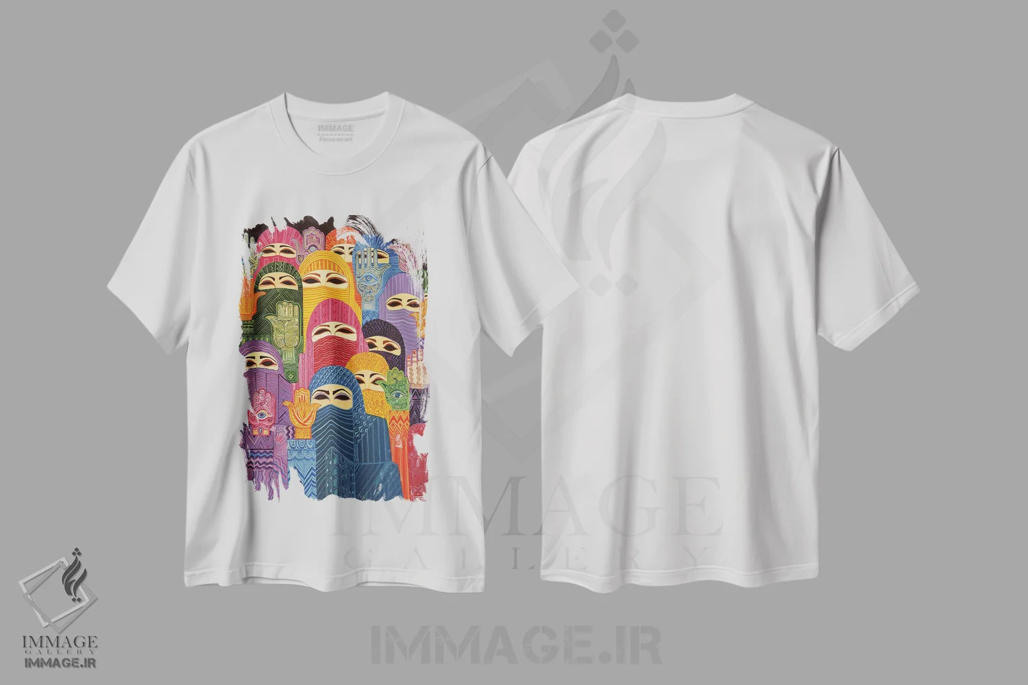 تیشرت سفید طرح دار – تیشرت هنری معنوی ,دستان فاطمه، اثر لیل شوا فروشگاه ایماژ