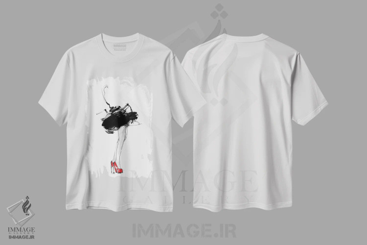 تیشرت سفید طرح دار – تیشرت مد زنانه ,کفش های قرمز اثر لوتا لارسداتر فروشگاه ایماژ