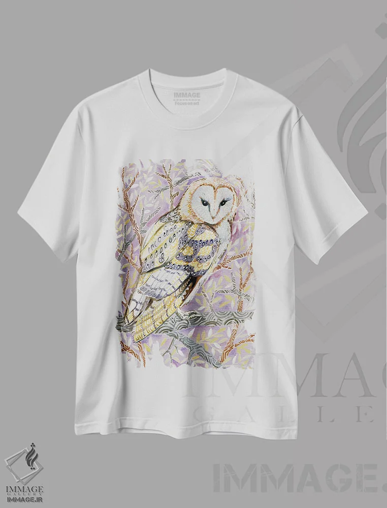 تیشرت سفید طرح دار – تیشرت پرندگان ,جغد زمستانی اثر لینه آ توبیاس immage.ir