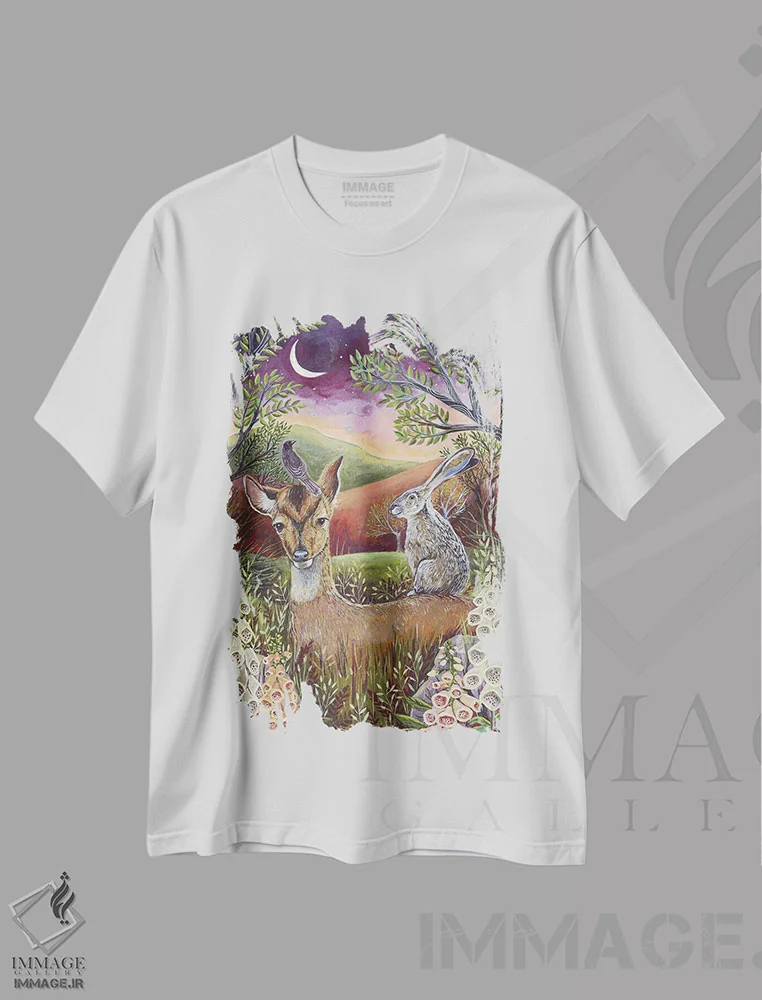 تیشرت سفید طرح دار – تیشرت طبیعت ,مسافران سپیده دم اثر لینه آ توبیاس فروشگاه ایماژ