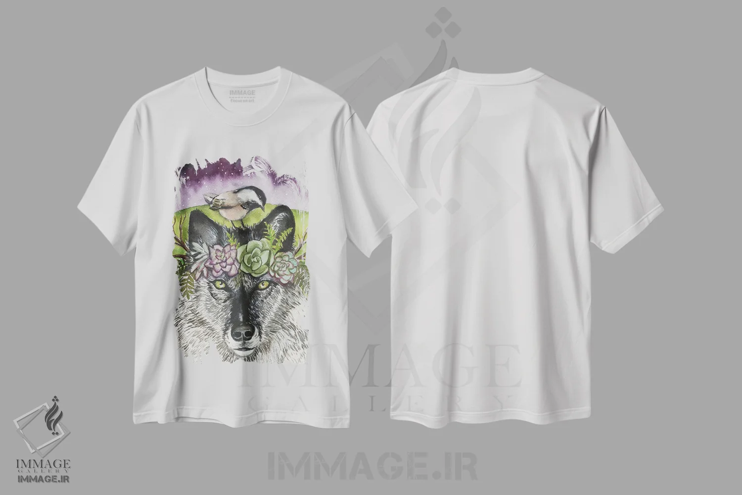 تیشرت سفید طرح دار – تیشرت حیوانات ,گرگ و پرنده اثر لینه آ توبیاس فروشگاه ایماژ