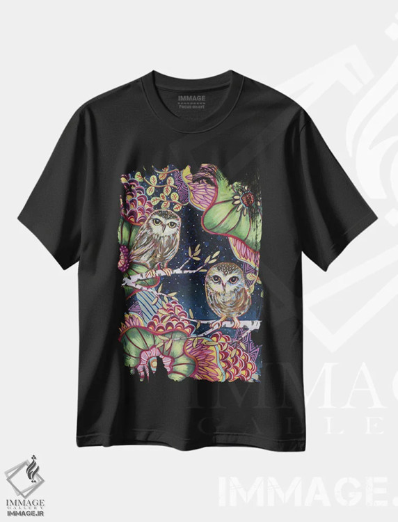 تیشرت مشکی طرح دار – تیشرت پرندگان ,جغدهای شب اثر لینه آ توبیاس فروشگاه ایماژ