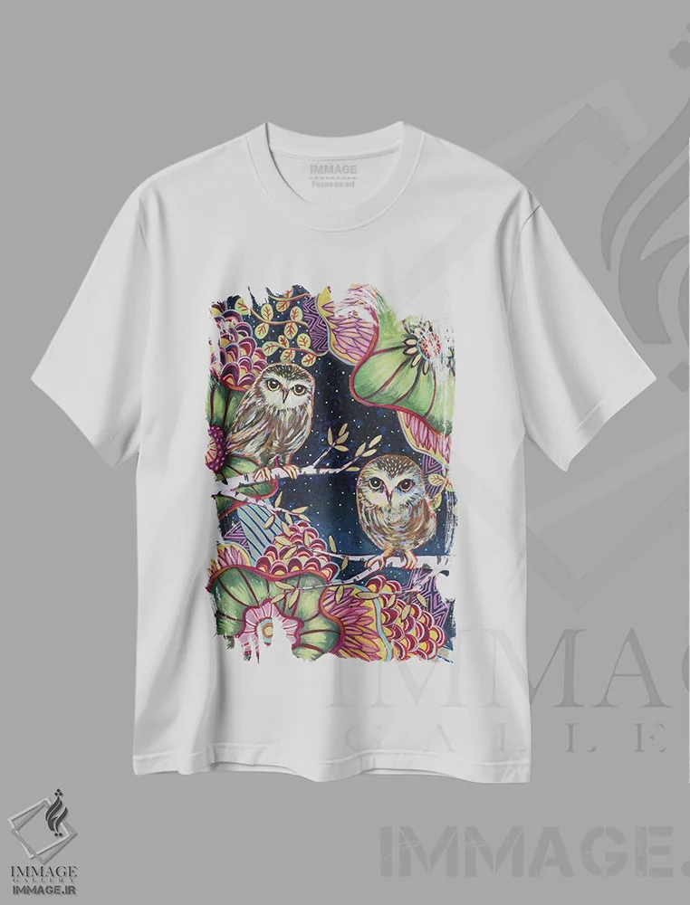 تیشرت سفید طرح دار – تیشرت پرندگان ,جغدهای شب اثر لینه آ توبیاس immage.ir