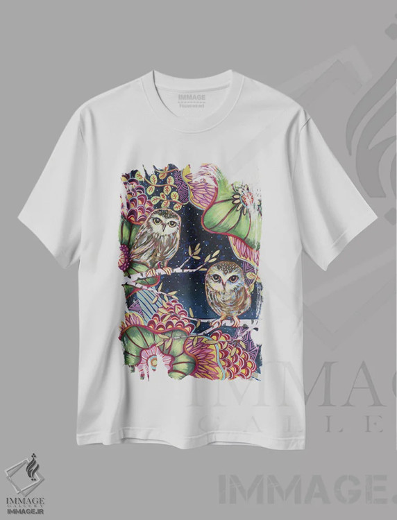 تیشرت سفید طرح دار – تیشرت پرندگان ,جغدهای شب اثر لینه آ توبیاس immage.ir
