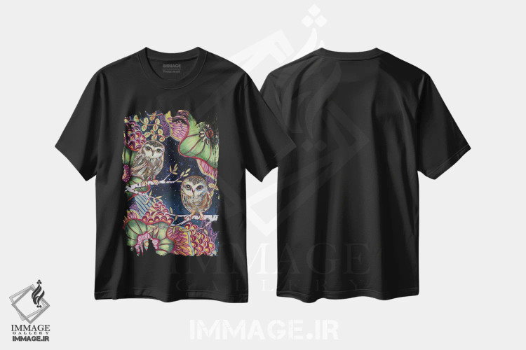 تیشرت مشکی طرح دار – تیشرت پرندگان ,جغدهای شب اثر لینه آ توبیاس فروشگاه ایماژ