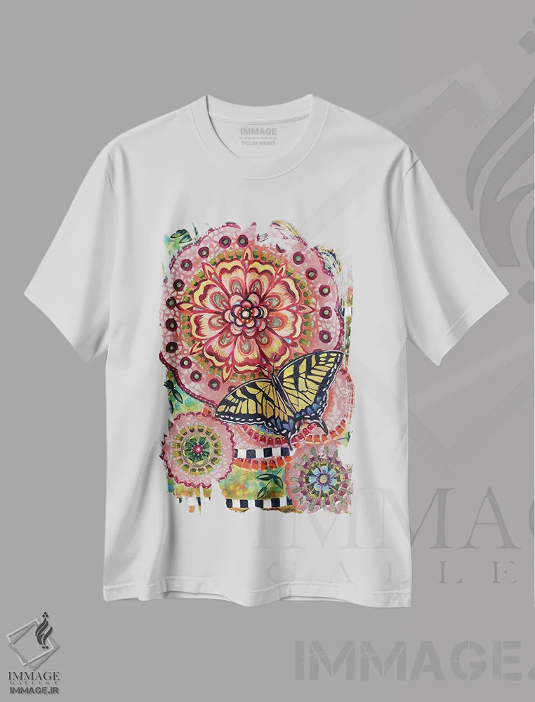 تیشرت سفید طرح دار – تیشرت فانتزی ,پروانه دُم چلچله ای اثر لینه آ توبیاس فروشگاه ایماژ