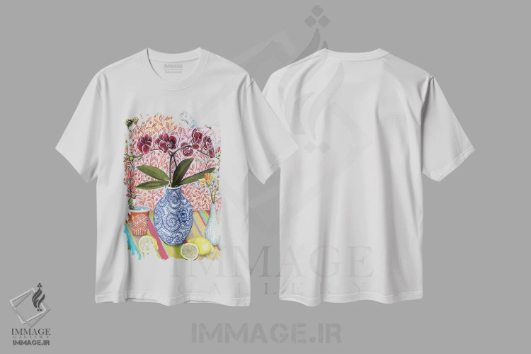 تیشرت سفید طرح دار – تیشرت طبیعت ,طبیعت بی جان با مرغ های مگس خوار اثر لینه آ توبیاس فروشگاه ایماژ