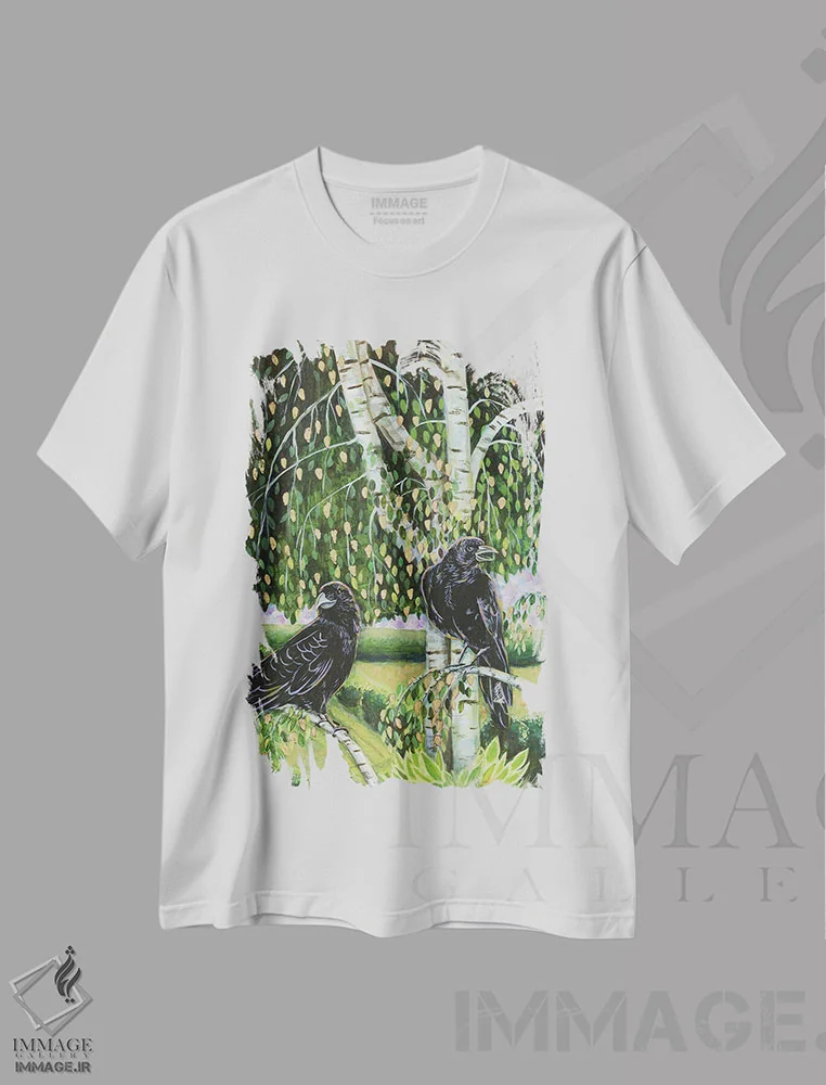 تیشرت سفید طرح دار – تیشرت پرنده ,مهمانان اثر لینه آ توبیاس فروشگاه ایماژ