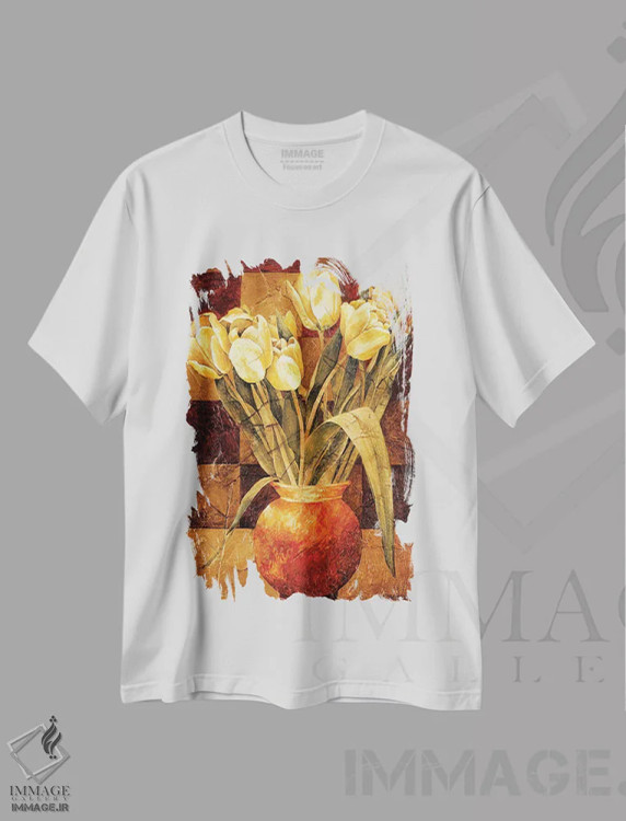 تیشرت سفید طرح دار – تیشرت گل ,لاله های شطرنجی I اثر لیندا تامپسون فروشگاه ایماژ