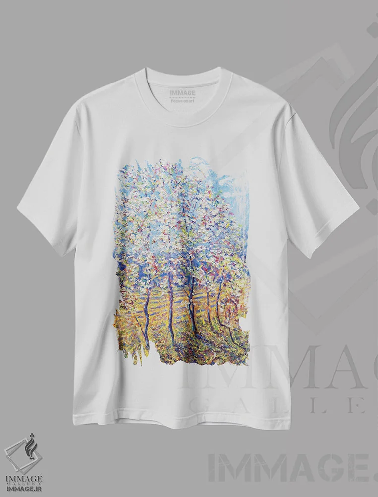 تیشرت سفید طرح دار – تیشرت طبیعت ,درخشش بهار اثر لی تیِلِر فروشگاه ایماژ