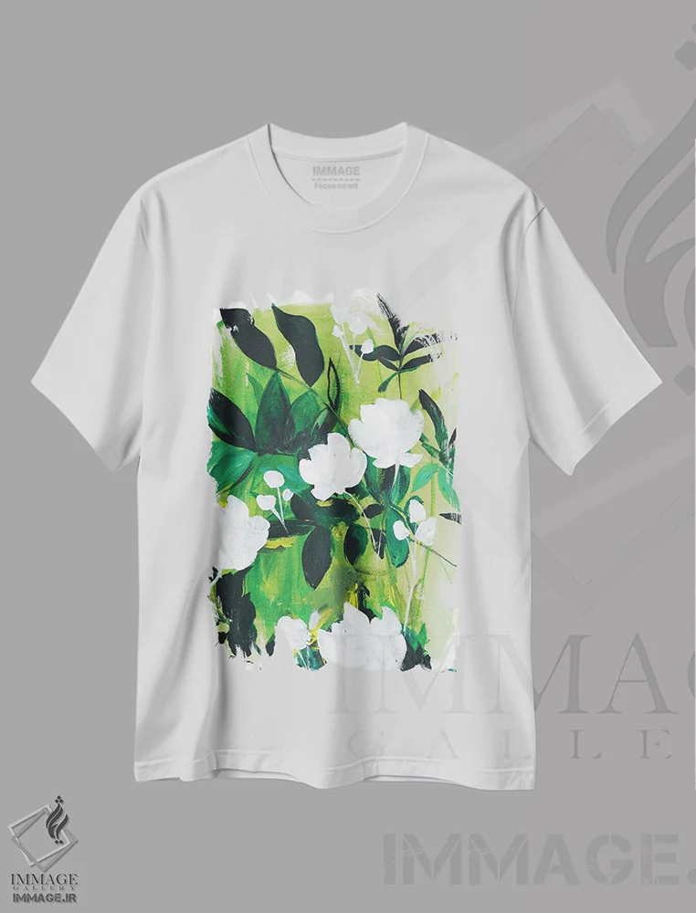 تیشرت سفید طرح دار – تیشرت طبیعت ,انتزاعی جنگل اثر کریستین لیندستروم immage.ir