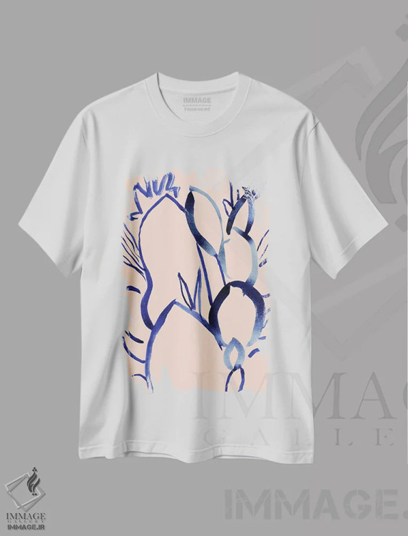 تیشرت سفید طرح دار – تیشرت هنری ,برگ های جوهری اثر کریستین لیندستروم فروشگاه ایماژ