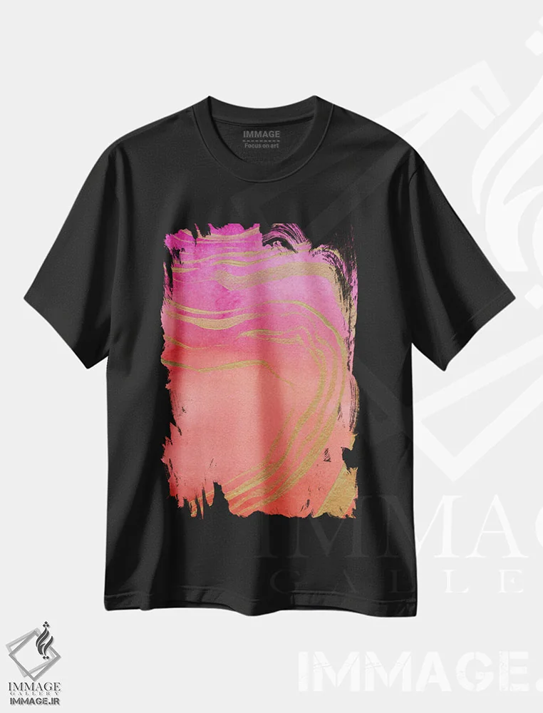 تیشرت مشکی طرح دار – تیشرت انتزاعی ,عقیق نارنجی سرخابی اثر کریستین لیندستروم immage.ir