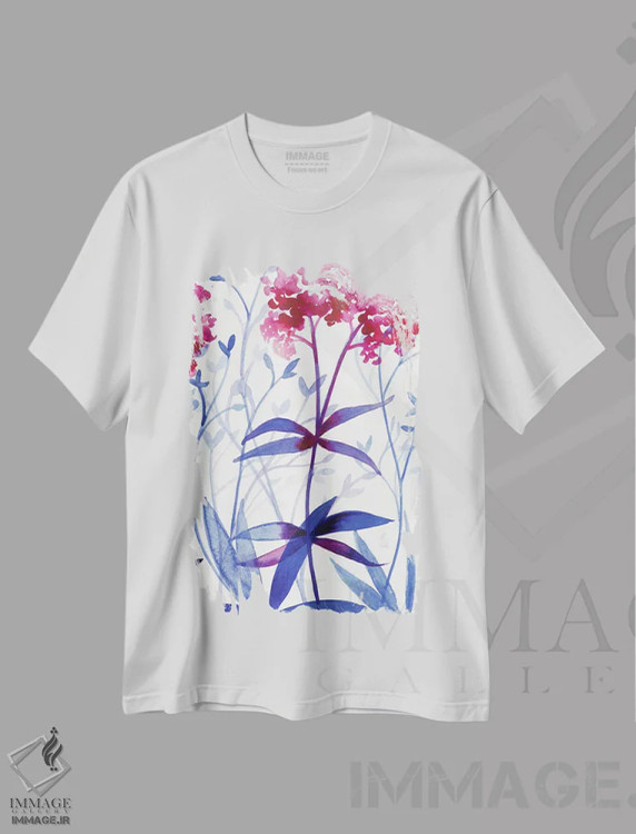 تیشرت سفید طرح دار – تیشرت طبیعت ,باغ کنار دریا اثر کریستین لیندستروم فروشگاه ایماژ