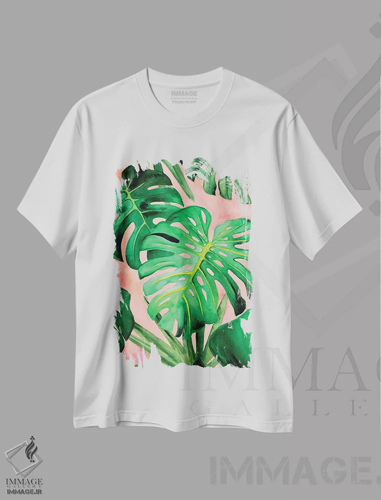 تیشرت سفید طرح دار – تیشرت گیاهی ,مانسترا دلیسیوسا اثر کریستین لیندستروم فروشگاه ایماژ