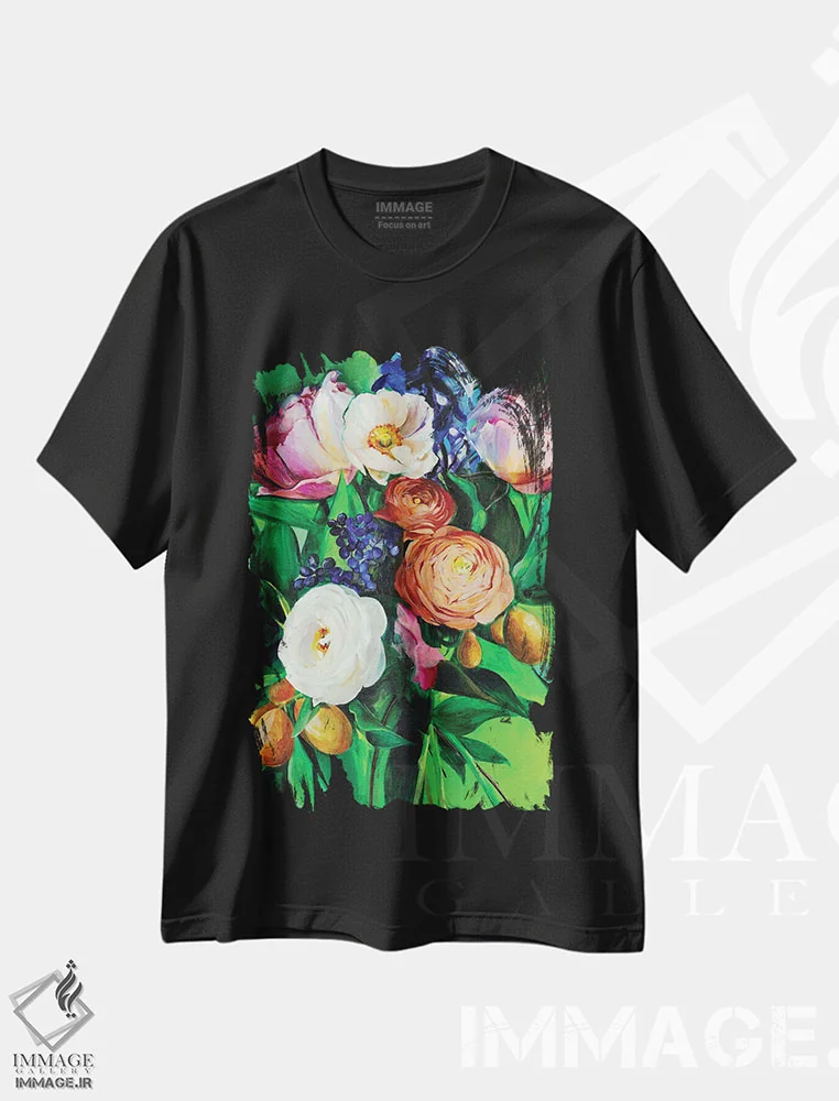 تیشرت مشکی طرح دار – تیشرت نقاشی روغنی ,او آتشی برافروخت اثر کریستین لیندستروم فروشگاه ایماژ