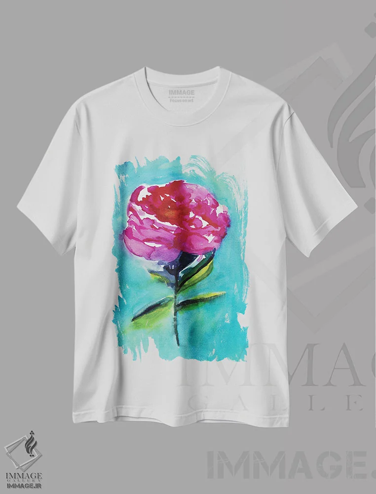 تیشرت سفید طرح دار – تیشرت گل ,گل صدتومانی اثر کریستین لیندستروم فروشگاه ایماژ