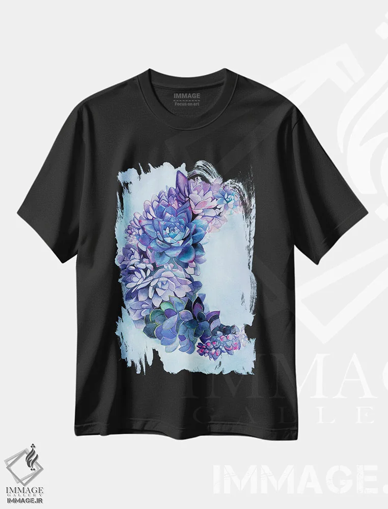 تیشرت مشکی طرح دار – تیشرت نجومی ,باغ ماه ساکولنت اثر کریستین لیندستروم immage.ir