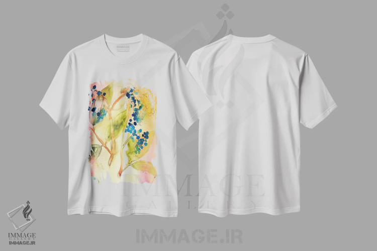 تیشرت سفید طرح دار – تیشرت هنری ,انتزاعی گیاهی اثر کریستین لیندستروم فروشگاه ایماژ