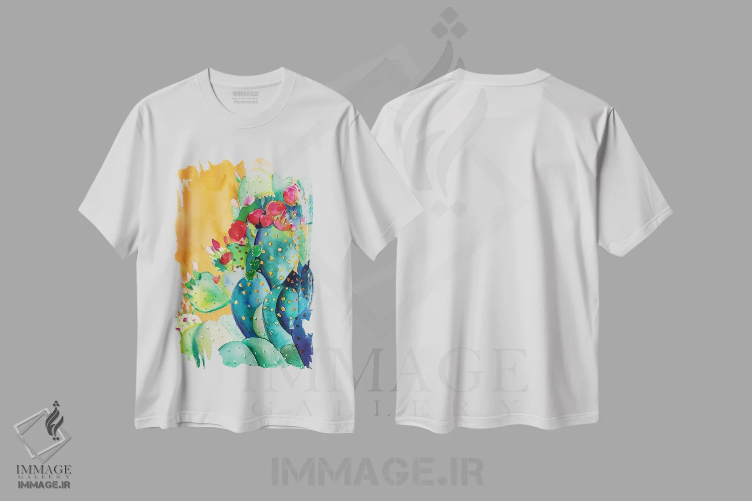 تیشرت سفید طرح دار – تیشرت گیاهی ,باغ کاکتوس اثر کریستین لیندستروم فروشگاه ایماژ
