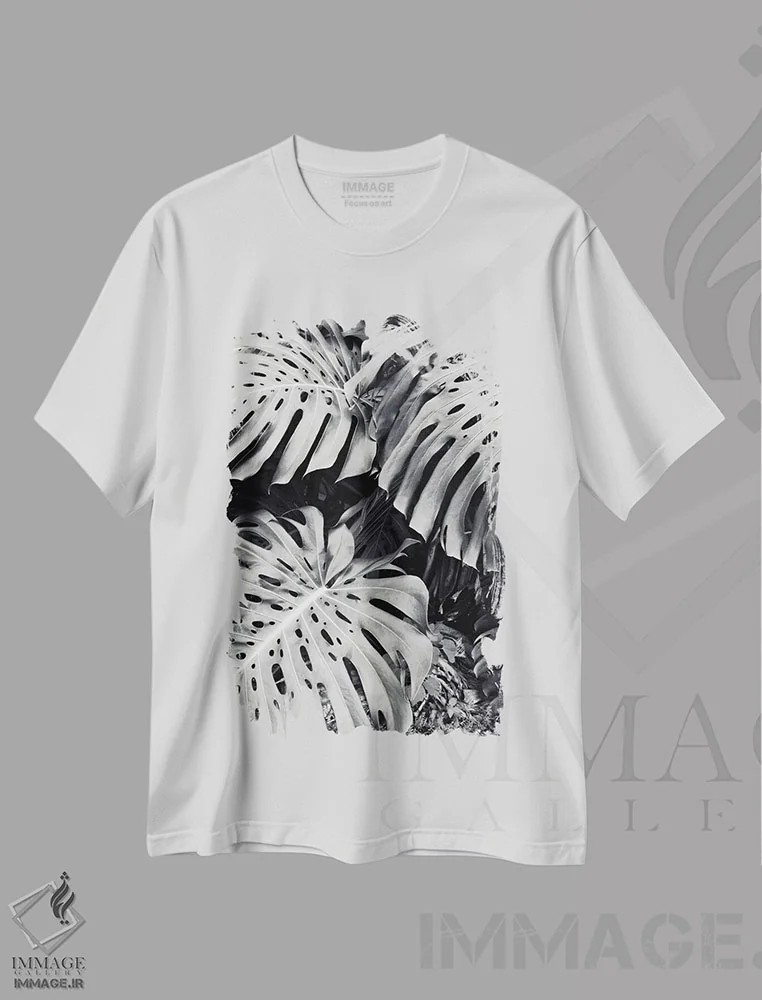 تیشرت سفید طرح دار – تیشرت گیاهی ,مونسترا اثر لوپن گرین immage.ir