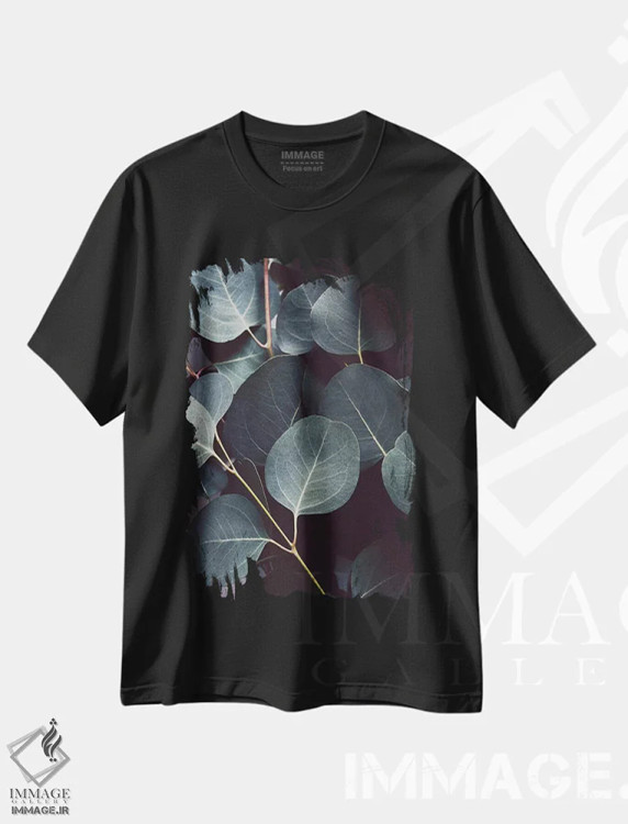 تیشرت مشکی طرح دار – تیشرت طبیعت ,برگ های اکالیپتوس اثر لوپن گرین فروشگاه ایماژ