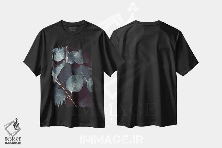 تیشرت مشکی طرح دار – تیشرت طبیعت ,برگ های اکالیپتوس اثر لوپن گرین فروشگاه ایماژ