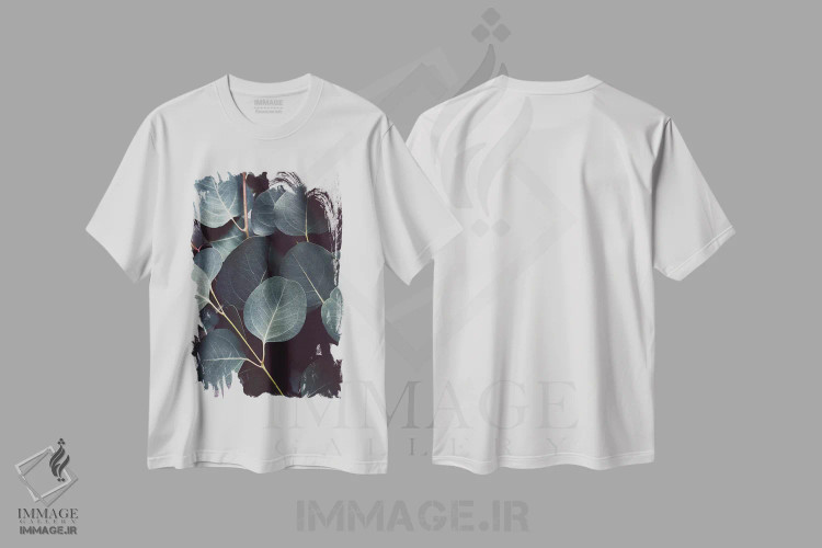 تیشرت سفید طرح دار – تیشرت طبیعت ,برگ های اکالیپتوس اثر لوپن گرین immage.ir