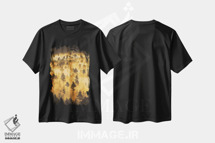 تیشرت مشکی طرح دار – تیشرت طبیعت ,کاج های کوتوله III اثر لاری لوهی immage.ir