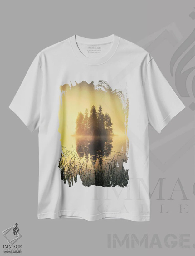تیشرت سفید طرح دار – تیشرت طبیعت ,مه اسرارآمیز اثر لاری لوهی فروشگاه ایماژ