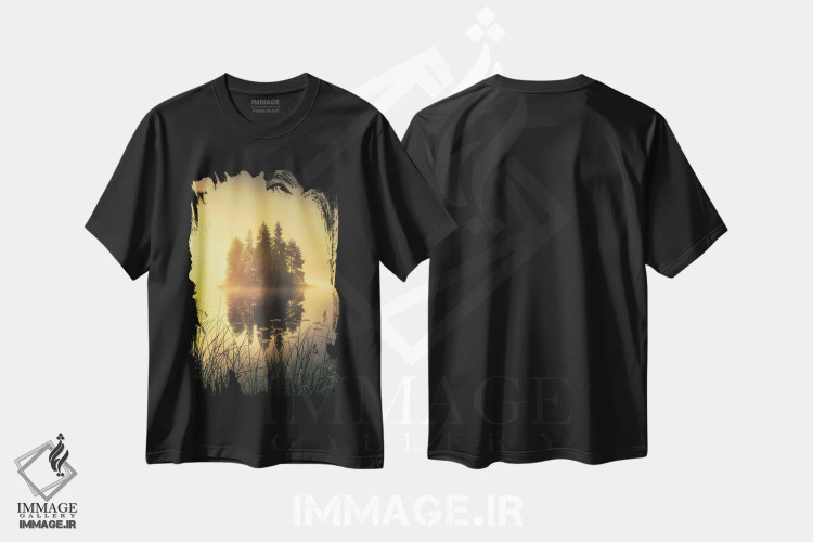 تیشرت مشکی طرح دار – تیشرت طبیعت ,مه اسرارآمیز اثر لاری لوهی immage.ir