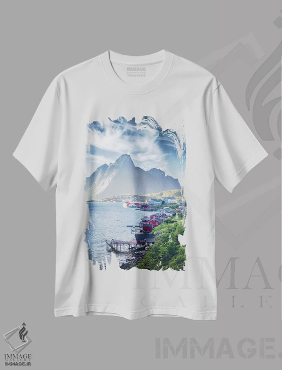 تیشرت سفید طرح دار – تیشرت منظره ,رینه کلاسیک اثر لاری لوهی immage.ir
