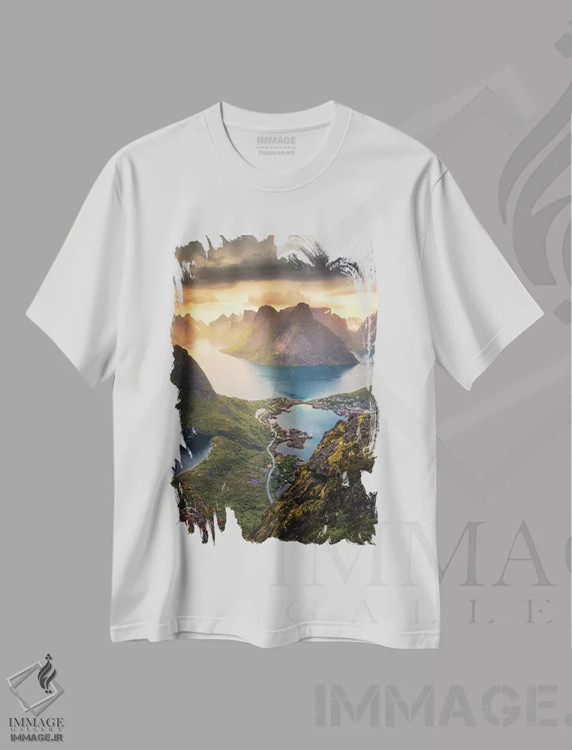 تیشرت سفید طرح دار – تیشرت طبیعت ,رینه بریگن اثر لاری لوهی فروشگاه ایماژ