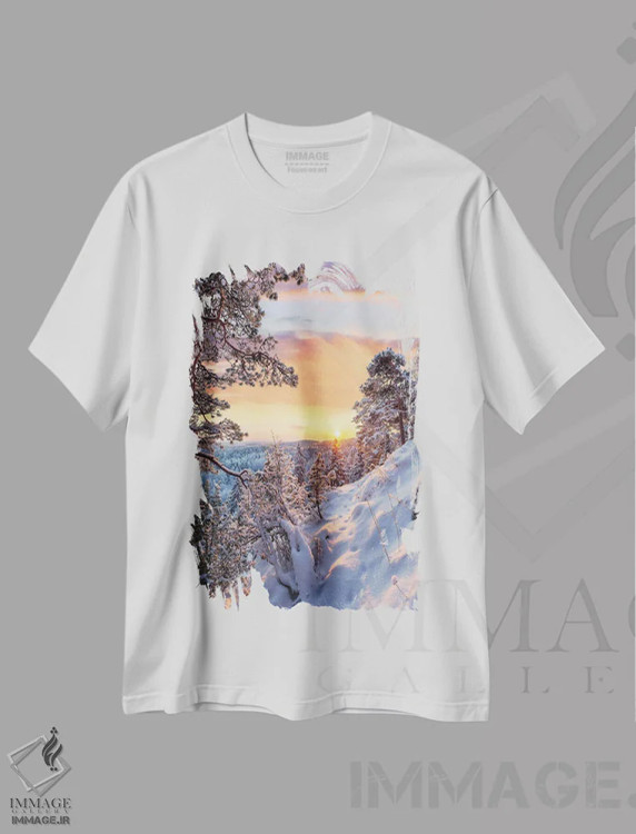 تیشرت سفید طرح دار – تیشرت طبیعت ,ردپای صبحگاهی III اثر لاری لوهی immage.ir