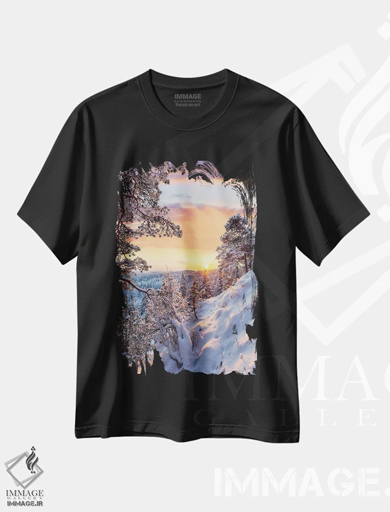 تیشرت مشکی طرح دار – تیشرت طبیعت ,ردپای صبحگاهی III اثر لاری لوهی فروشگاه ایماژ