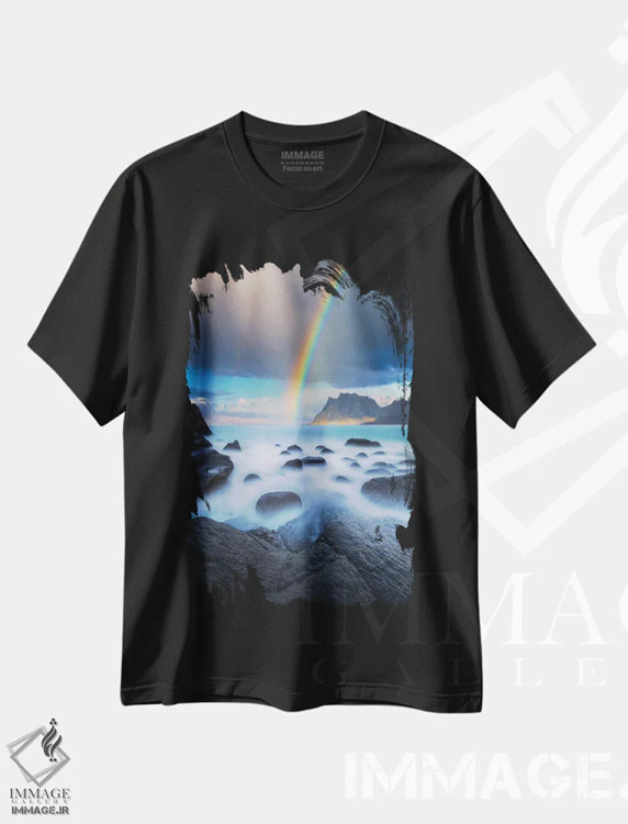 تیشرت مشکی طرح دار – تیشرت طبیعت ,رنگین کمان اوتاکلیو اثر لاری لوهی immage.ir