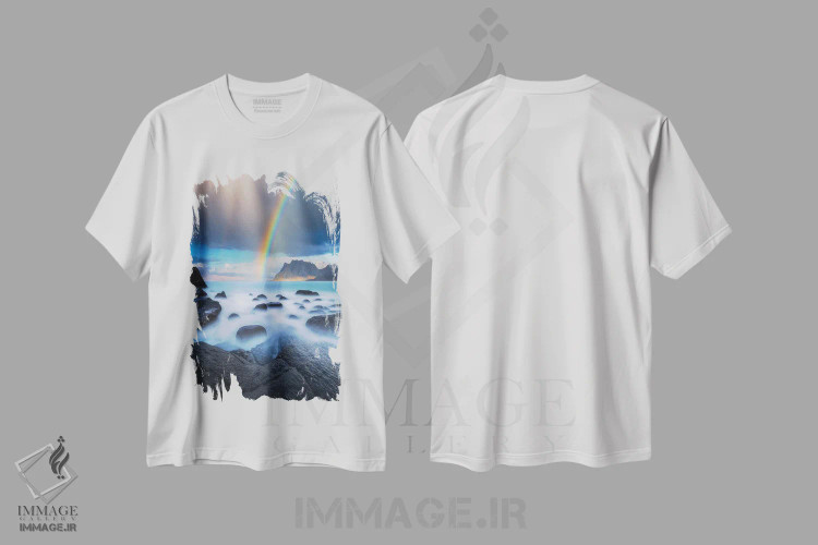 تیشرت سفید طرح دار – تیشرت طبیعت ,رنگین کمان اوتاکلیو اثر لاری لوهی فروشگاه ایماژ